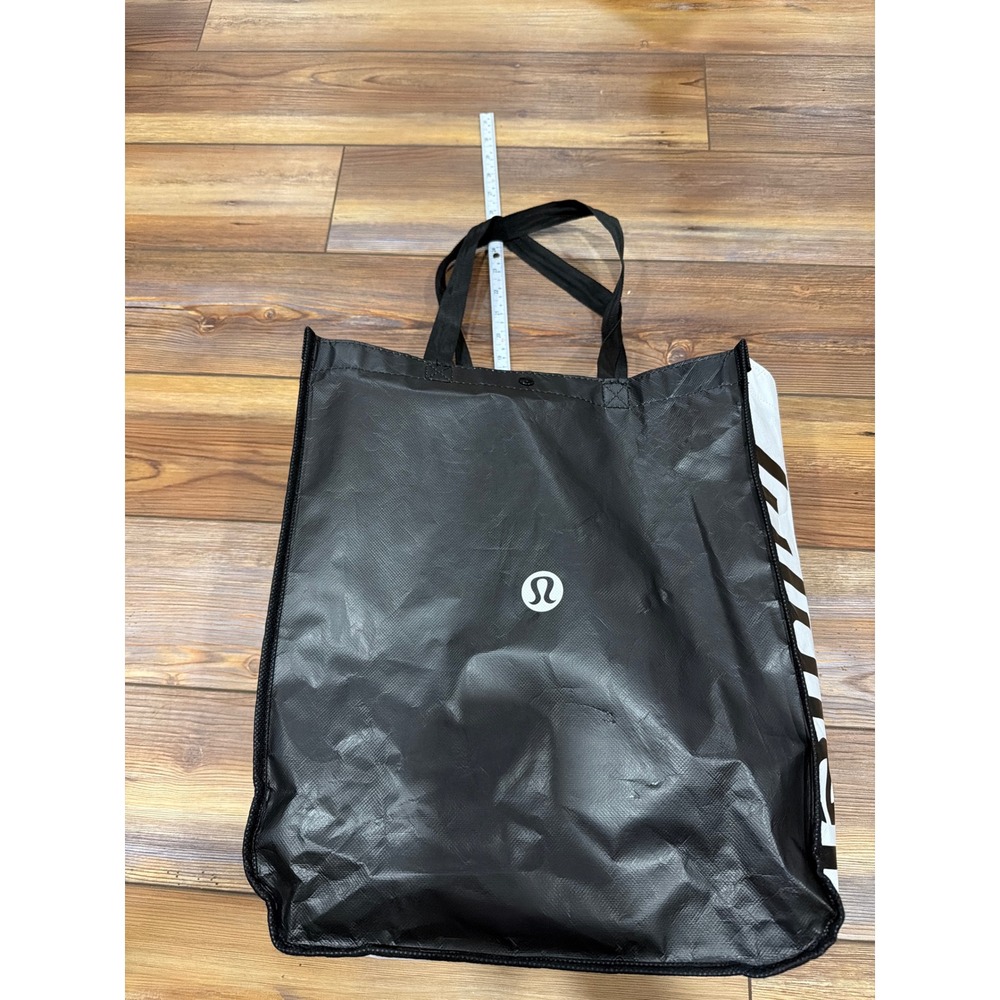 Lululemon Athletica Large Reusable Shopping Tote Bag Black White Snap Closure